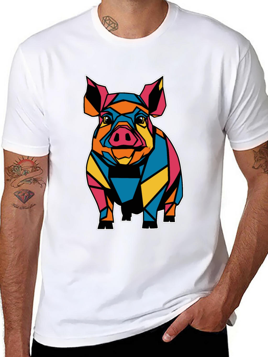 Geometric Pig Graphic Tee - Mens Black T-Shirt