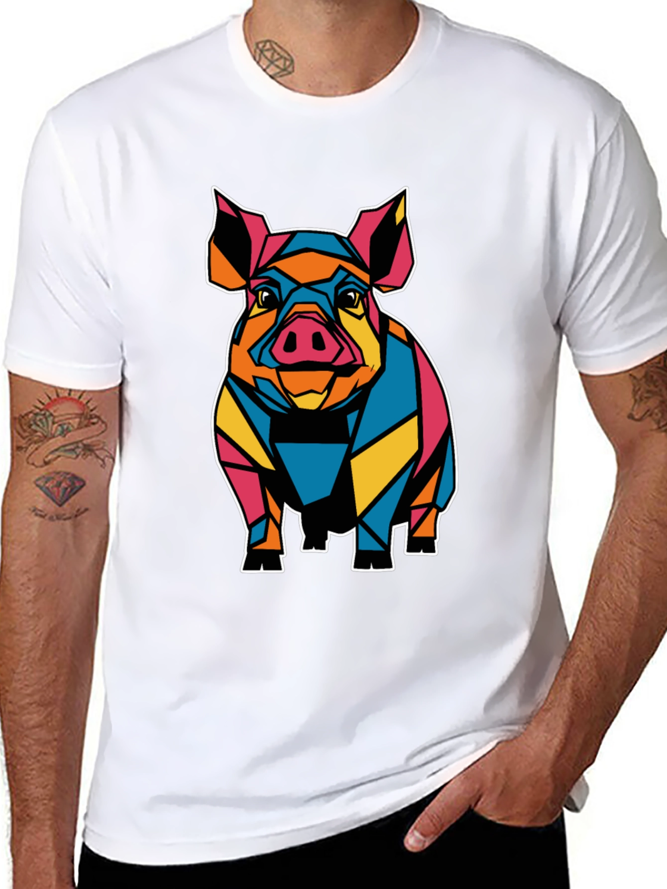 Geometric Pig Graphic Tee - Mens Black T-Shirt