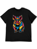 Geometric Pig Graphic Tee - Mens Black T-Shirt