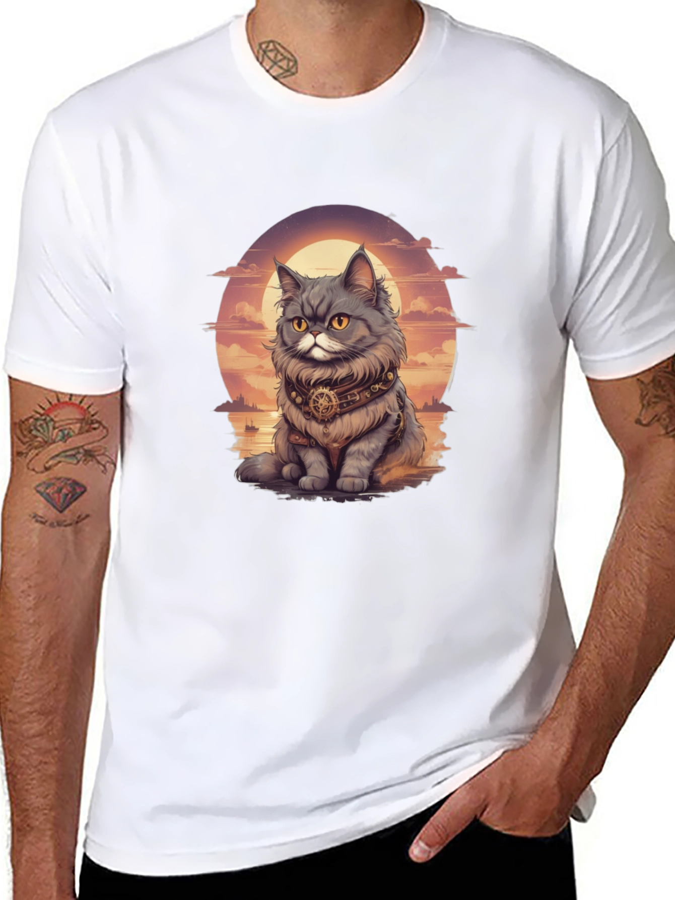 Steampunk Cat T-Shirt - Unique Graphic Tee