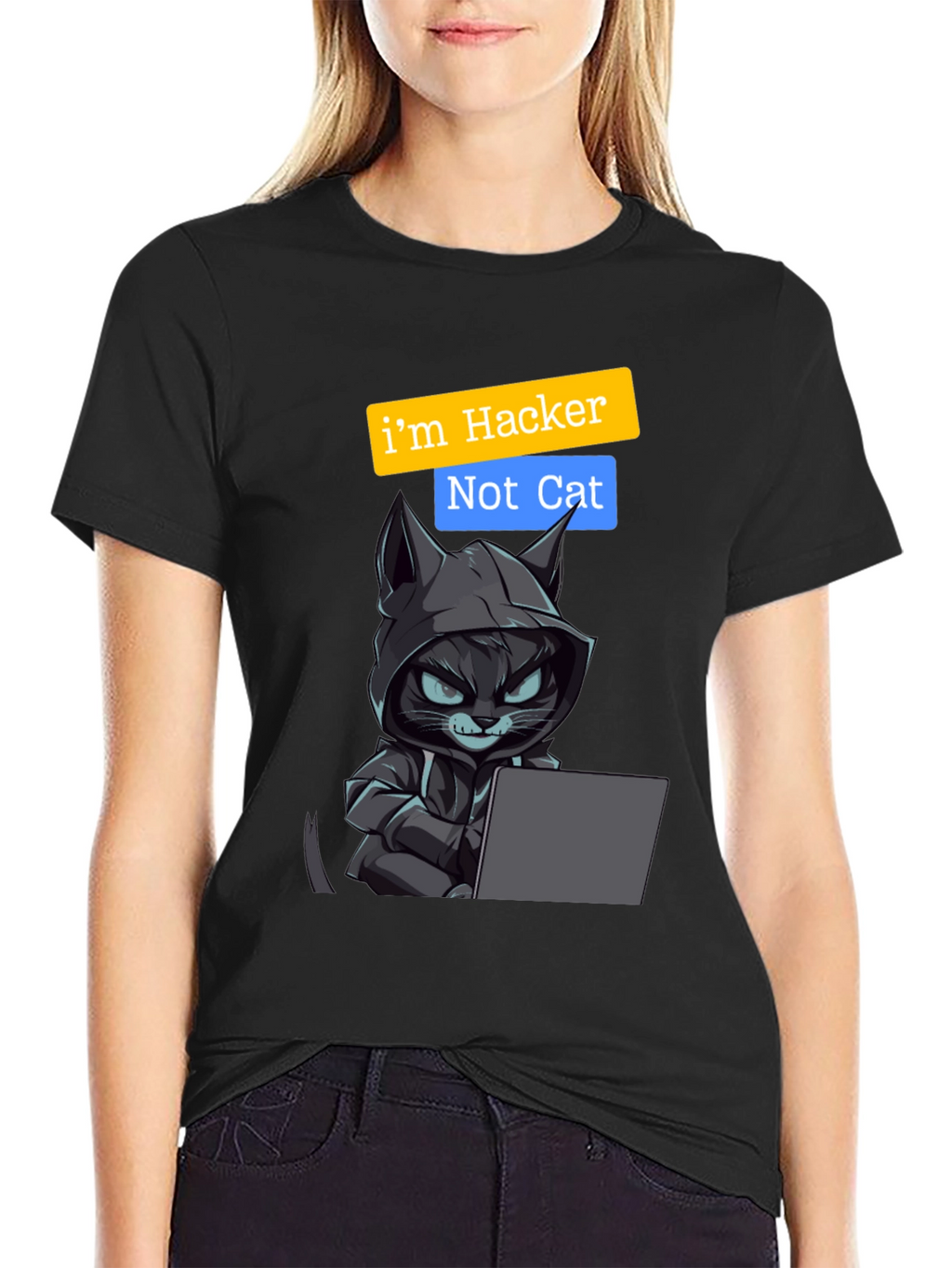 Hacker Cat Graphic Tee - Novelty T-Shirt