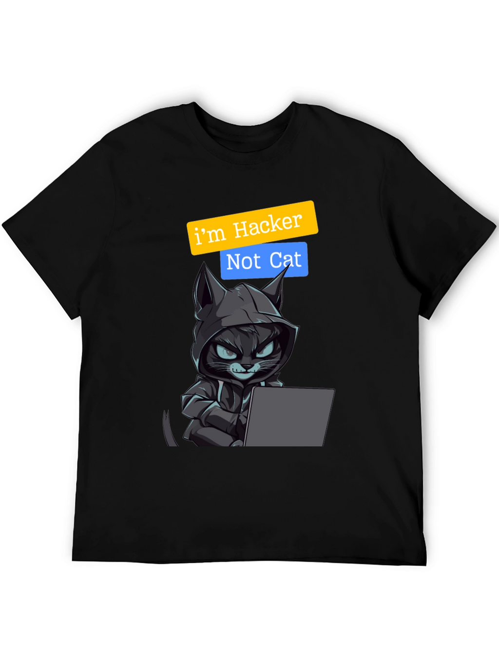 Hacker Cat Graphic Tee - Novelty T-Shirt