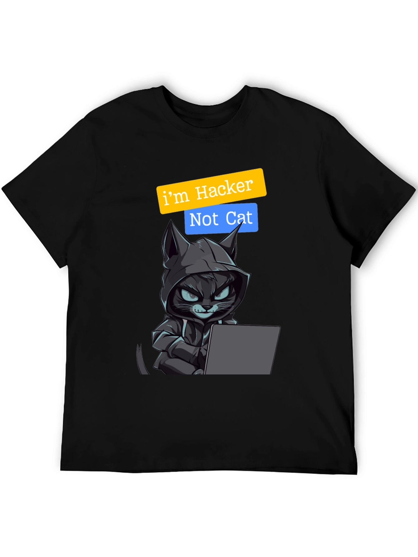 Hacker Cat Graphic Tee - Novelty T-Shirt