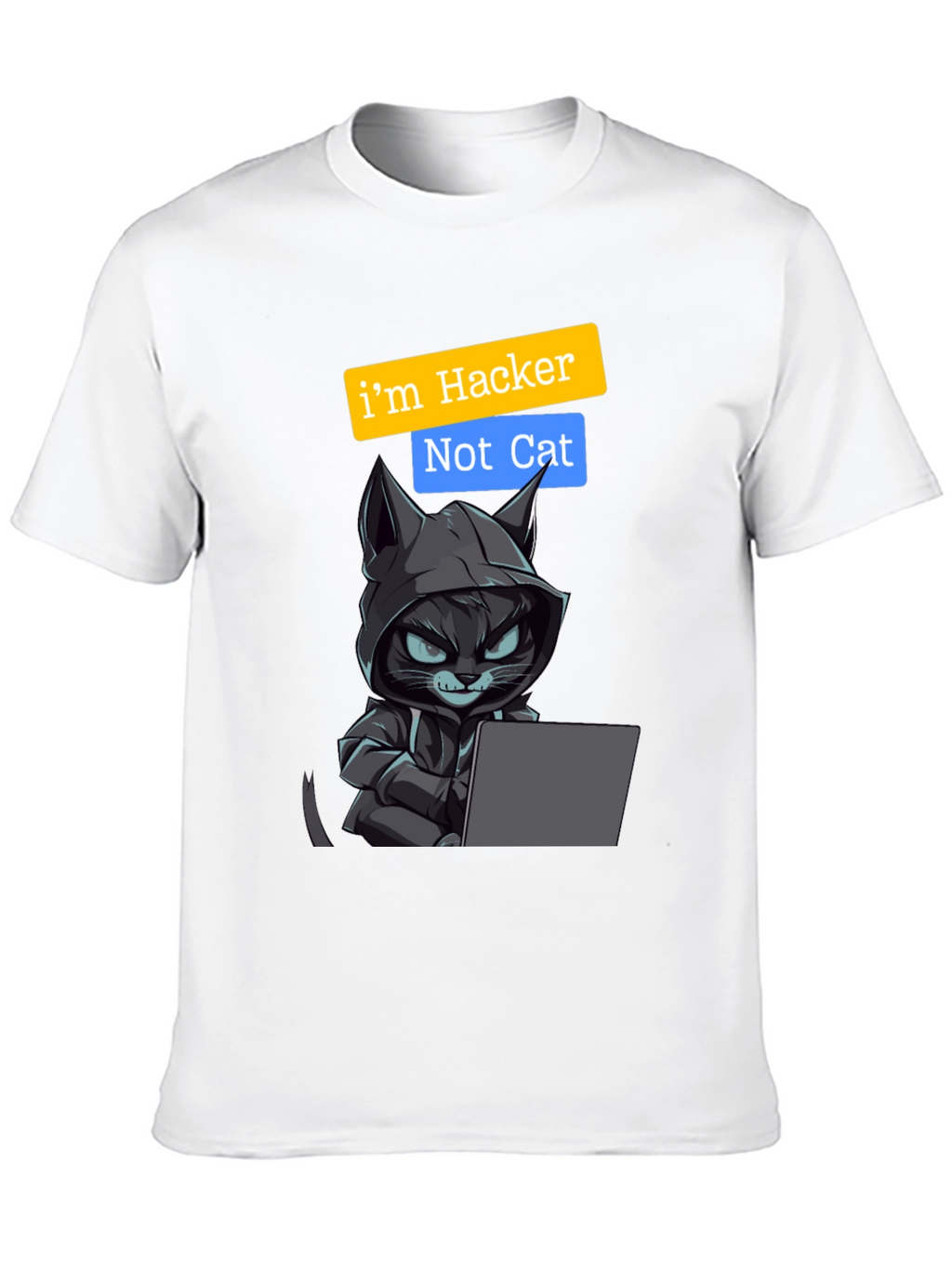 Hacker Cat Graphic Tee - Novelty T-Shirt