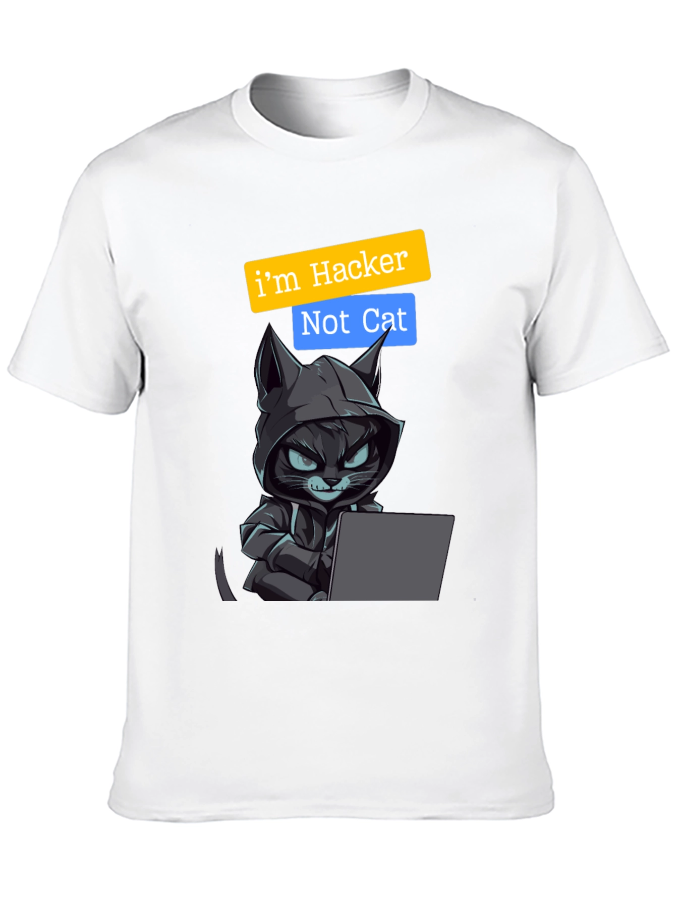 Hacker Cat Graphic Tee - Novelty T-Shirt