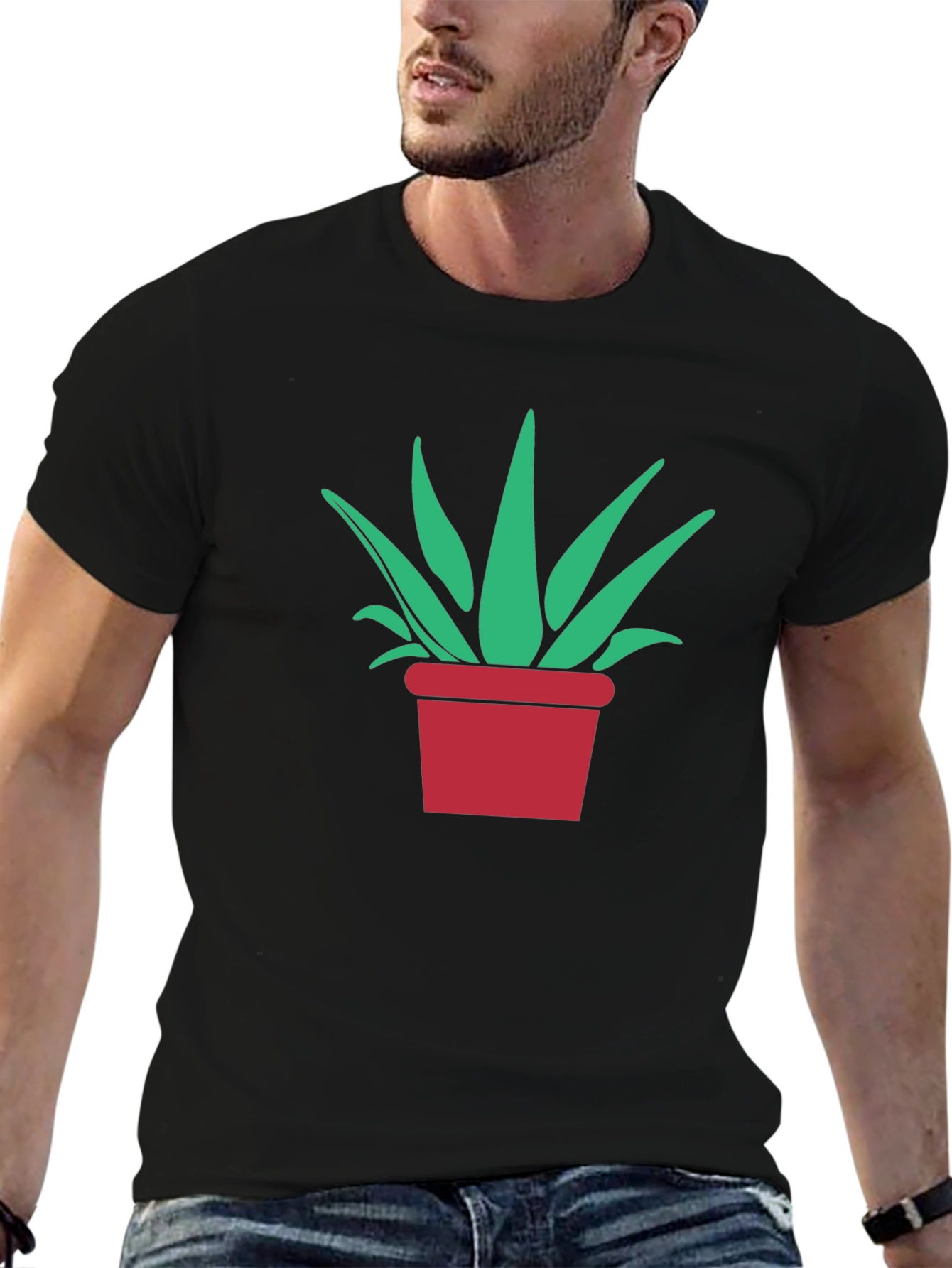 Potted Plant Graphic Tee - Modern Black T-Shirt