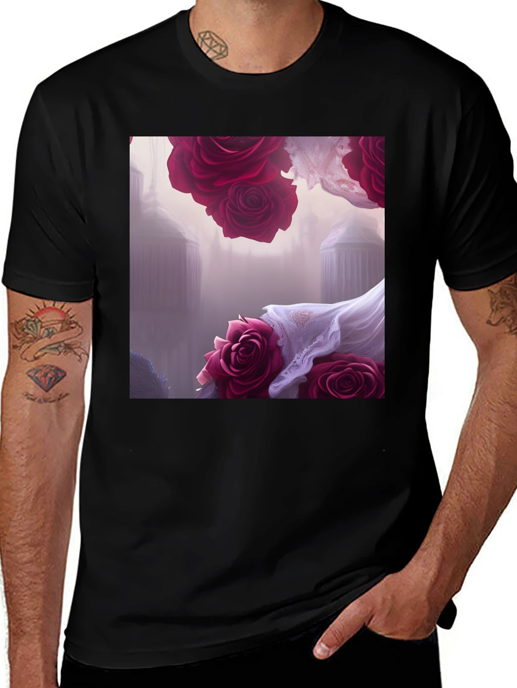 Floral Fantasy T-Shirt - Elegant Rose Design