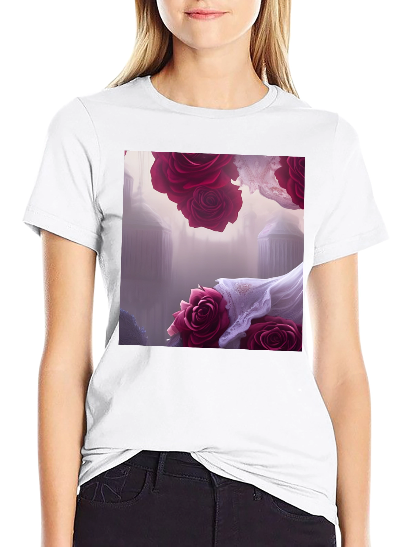 Floral Fantasy T-Shirt - Elegant Rose Design