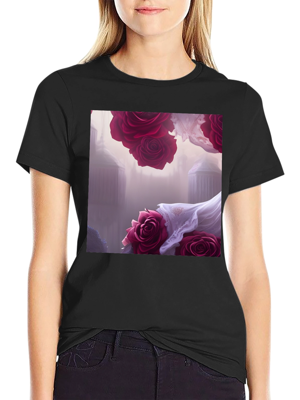 Floral Fantasy T-Shirt - Elegant Rose Design