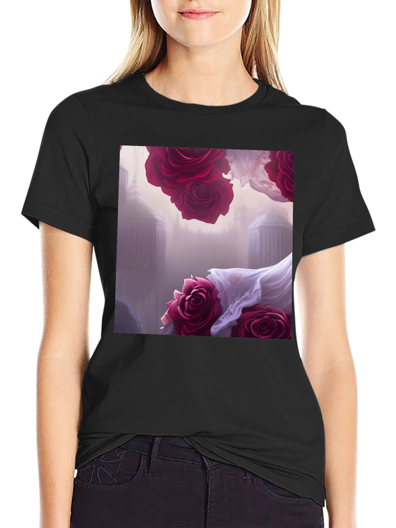 Floral Fantasy T-Shirt - Elegant Rose Design