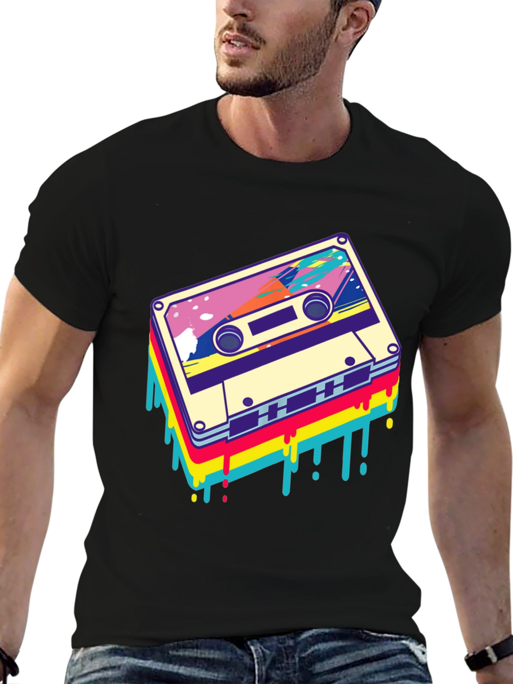 Retro Cassette Tape Graphic Tee - Black