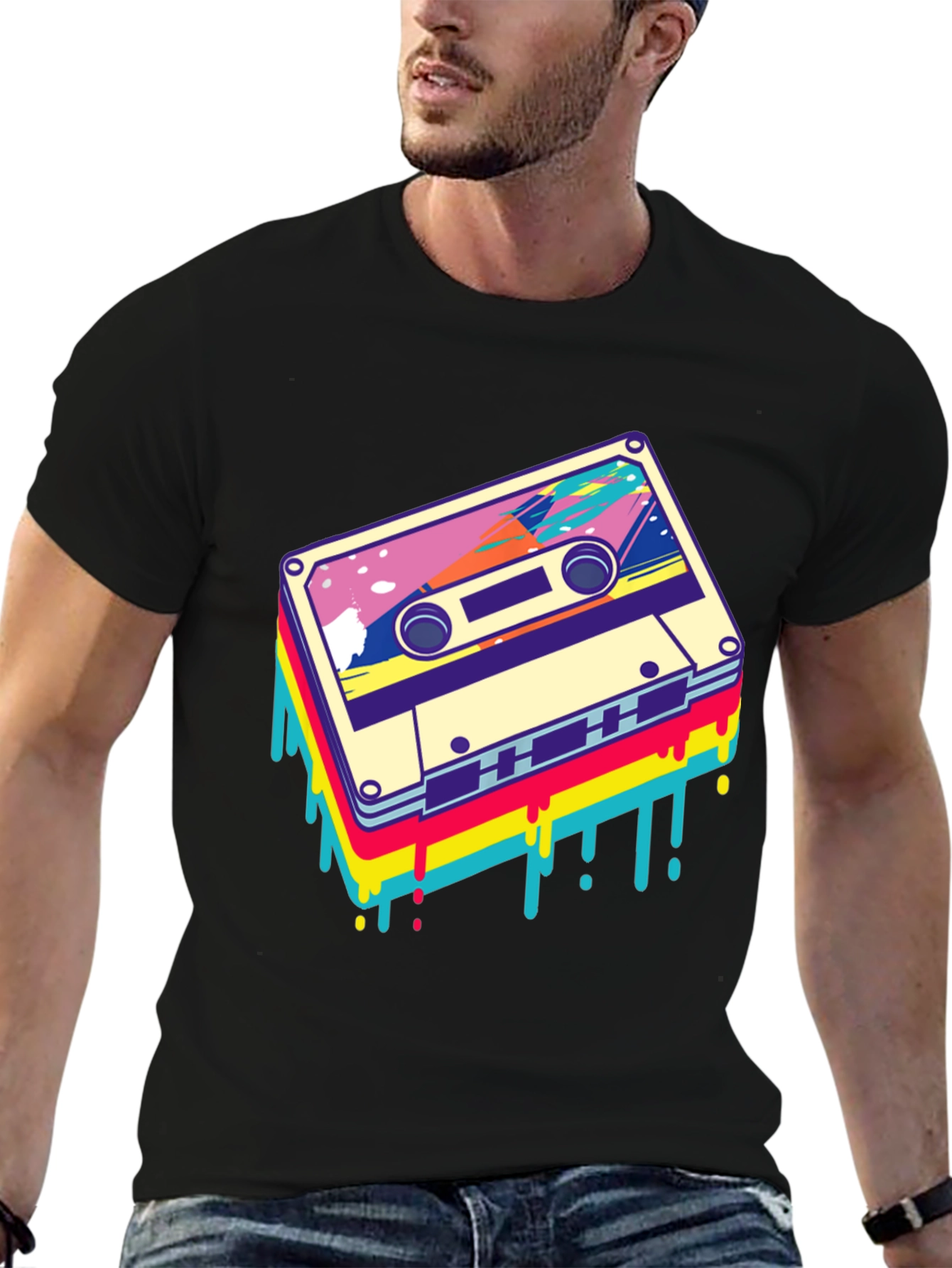 Retro Cassette Tape Graphic Tee - Black