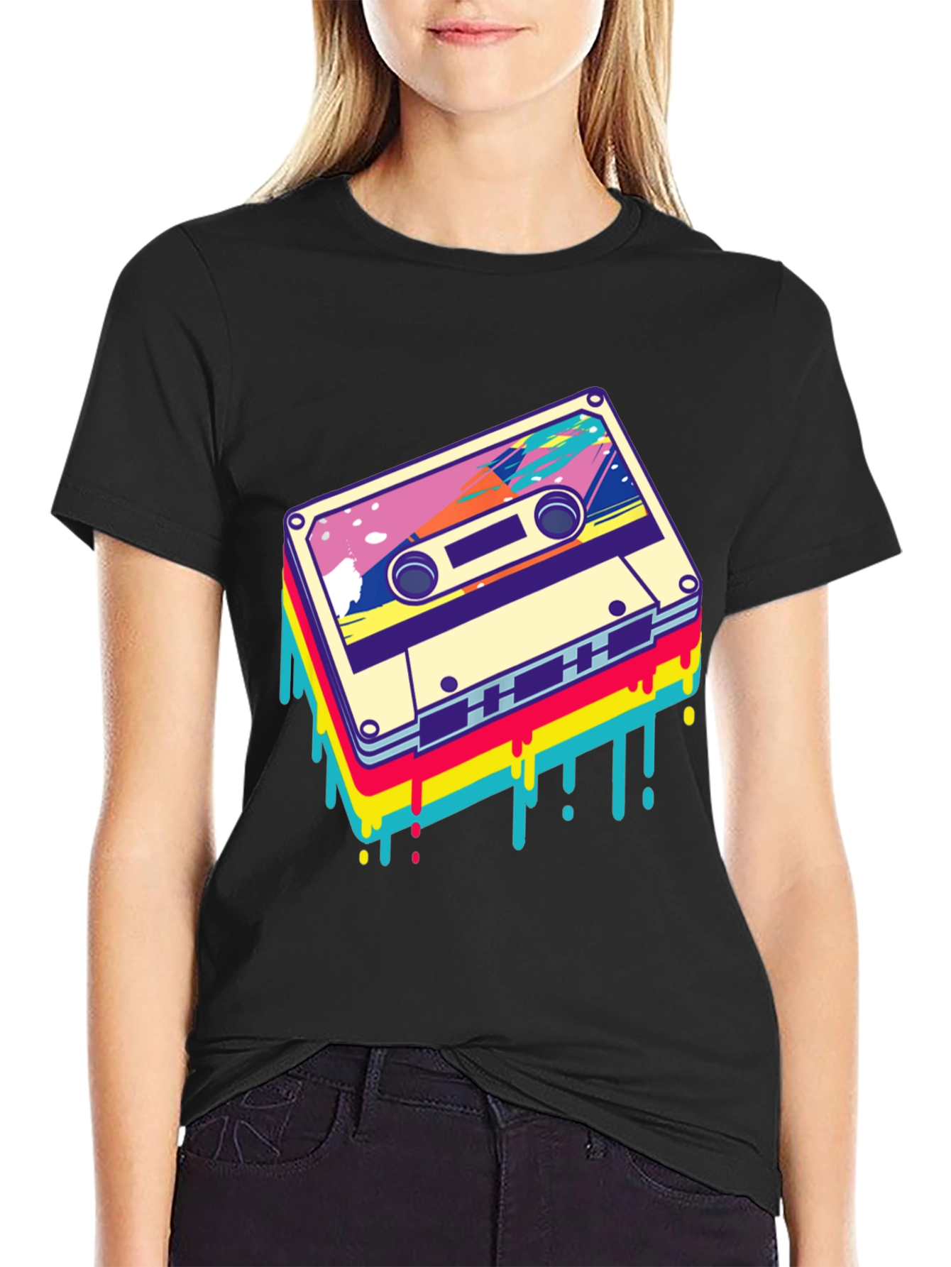 Retro Cassette Tape Graphic Tee - Black