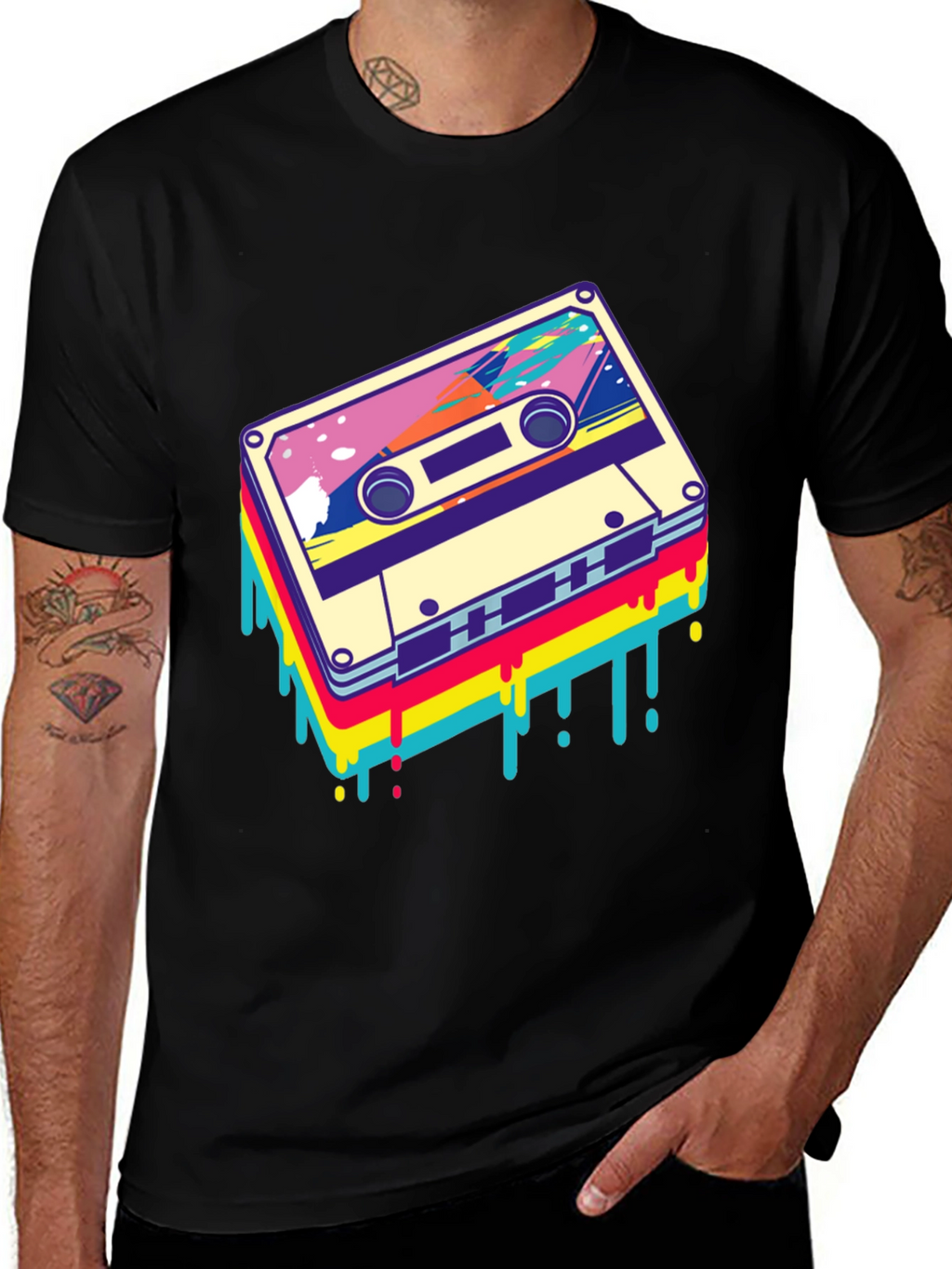 Retro Cassette Tape Graphic Tee - Black