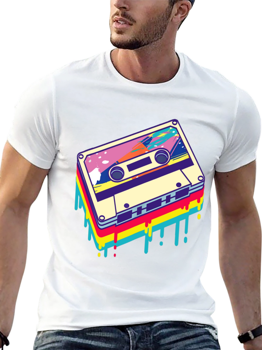 Retro Cassette Tape Graphic Tee - Black