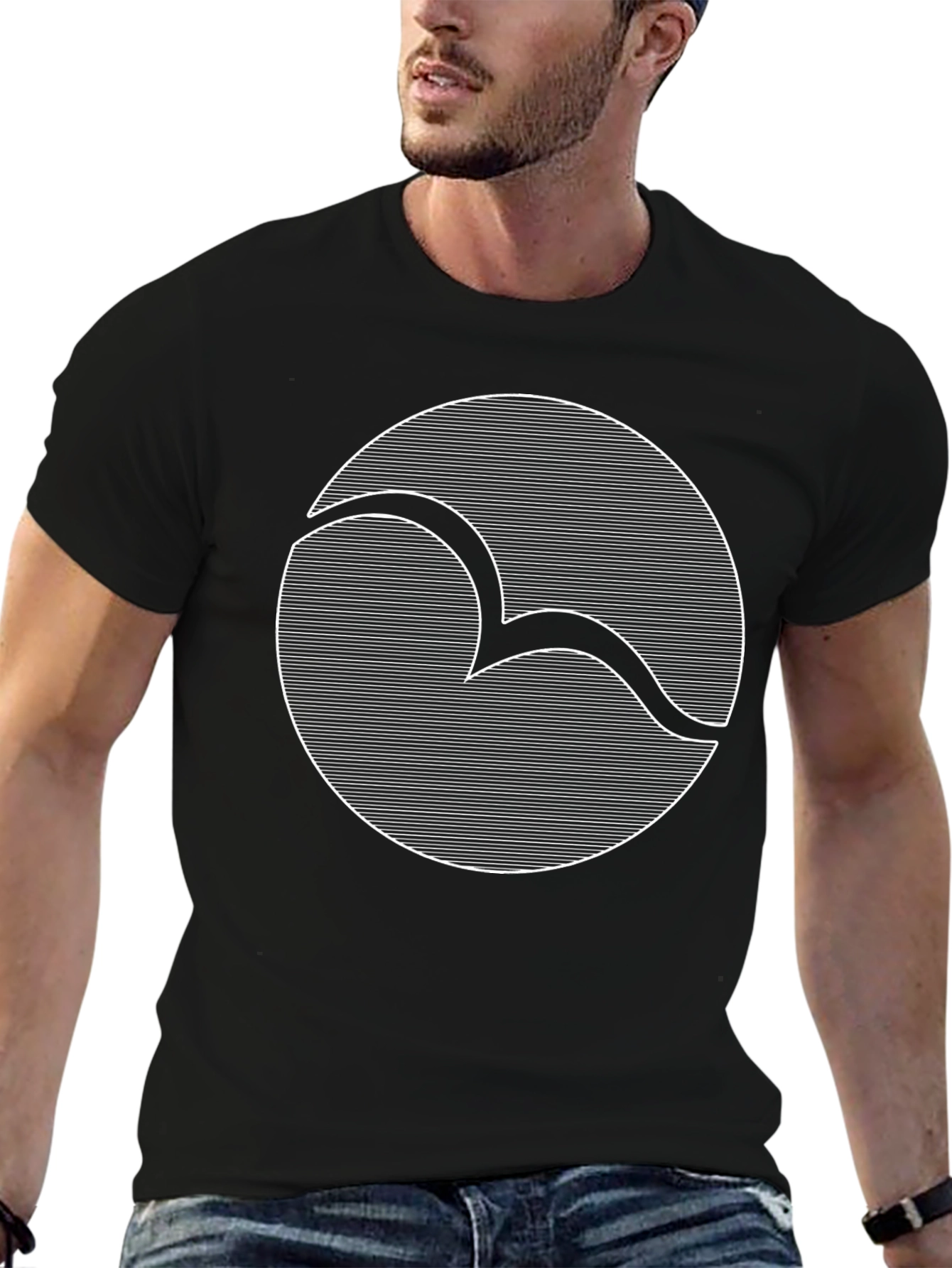 Abstract Bird Line Art Black T-Shirt
