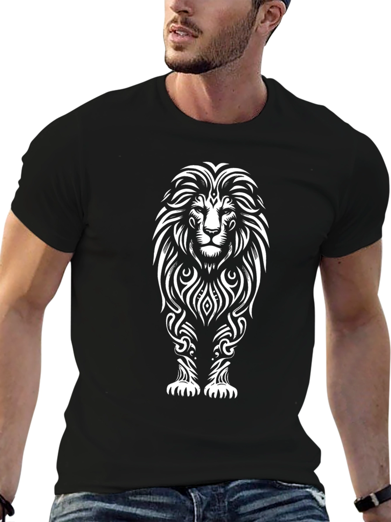 Lion Tribal Graphic Tee - Black T-Shirt
