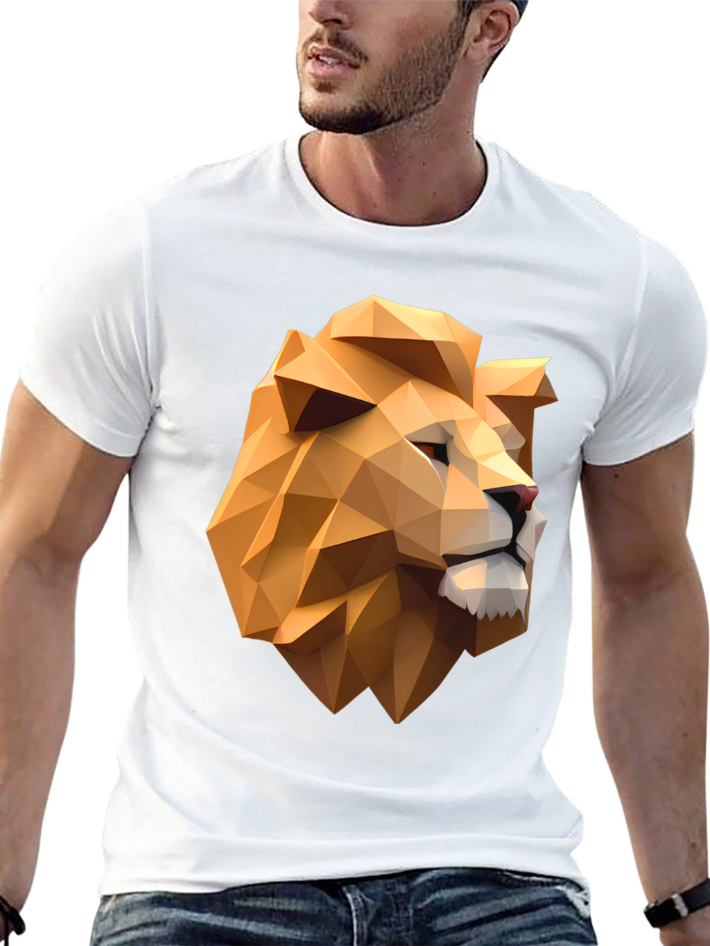 Geometric Lion Head Black T-Shirt