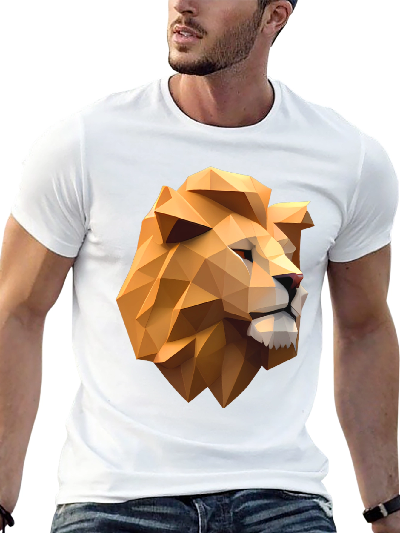Geometric Lion Head Black T-Shirt