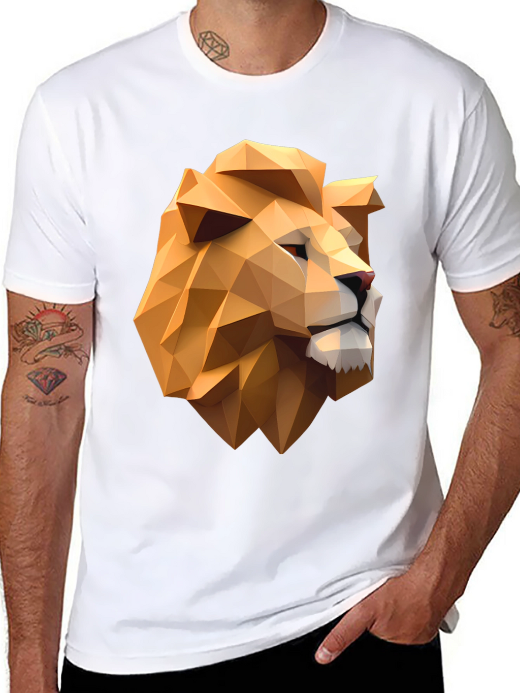 Geometric Lion Head Black T-Shirt
