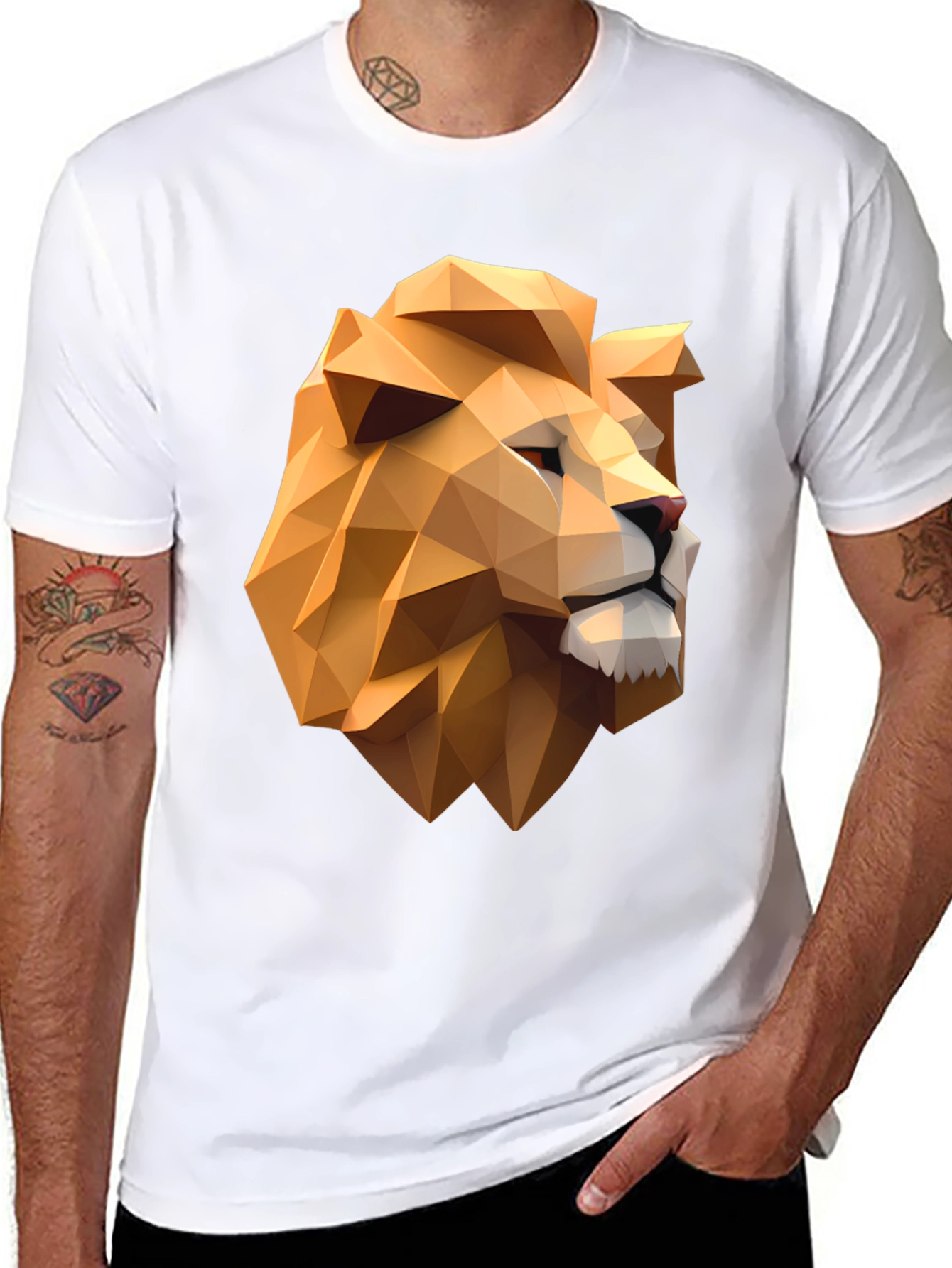 Geometric Lion Head Black T-Shirt