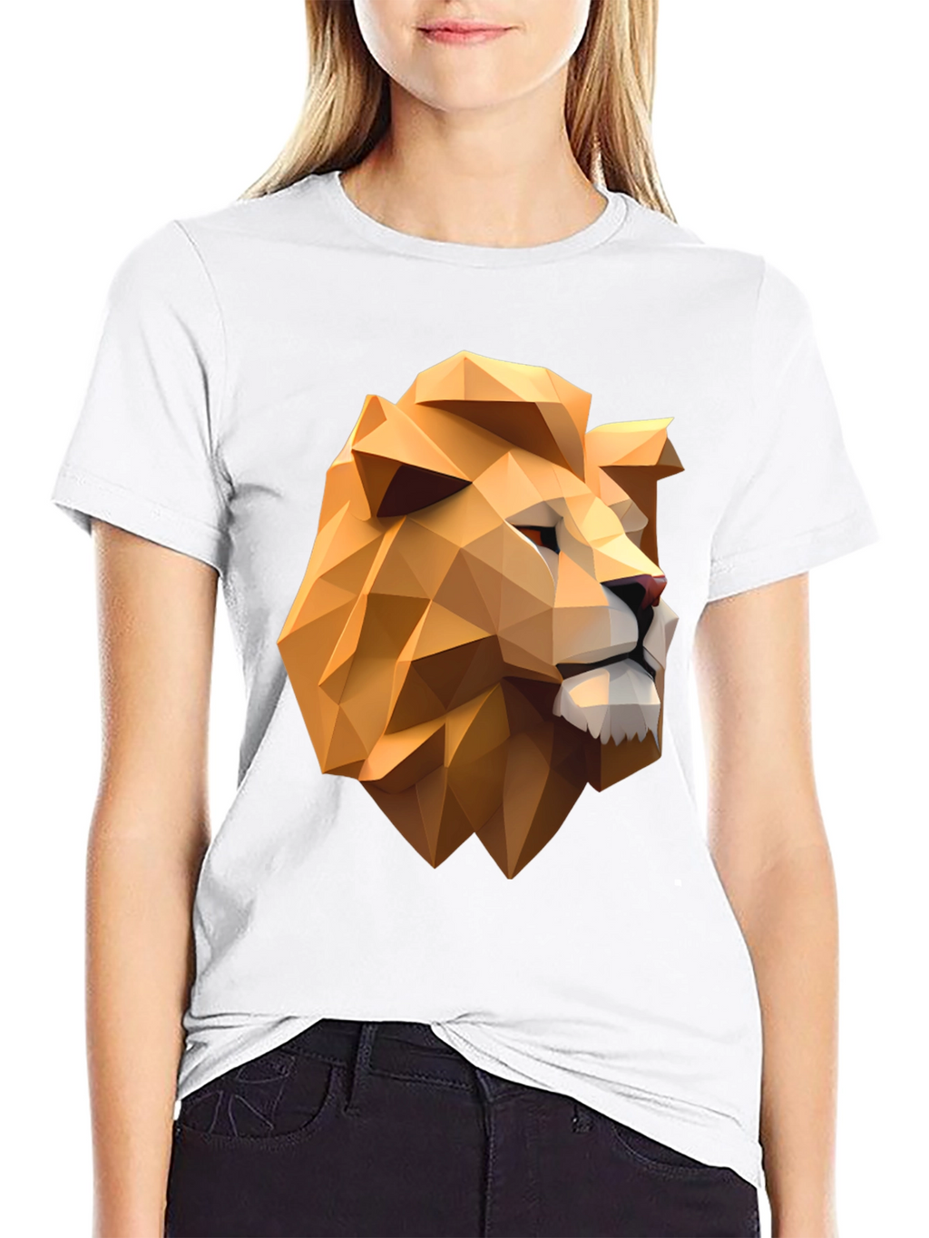 Geometric Lion Head Black T-Shirt