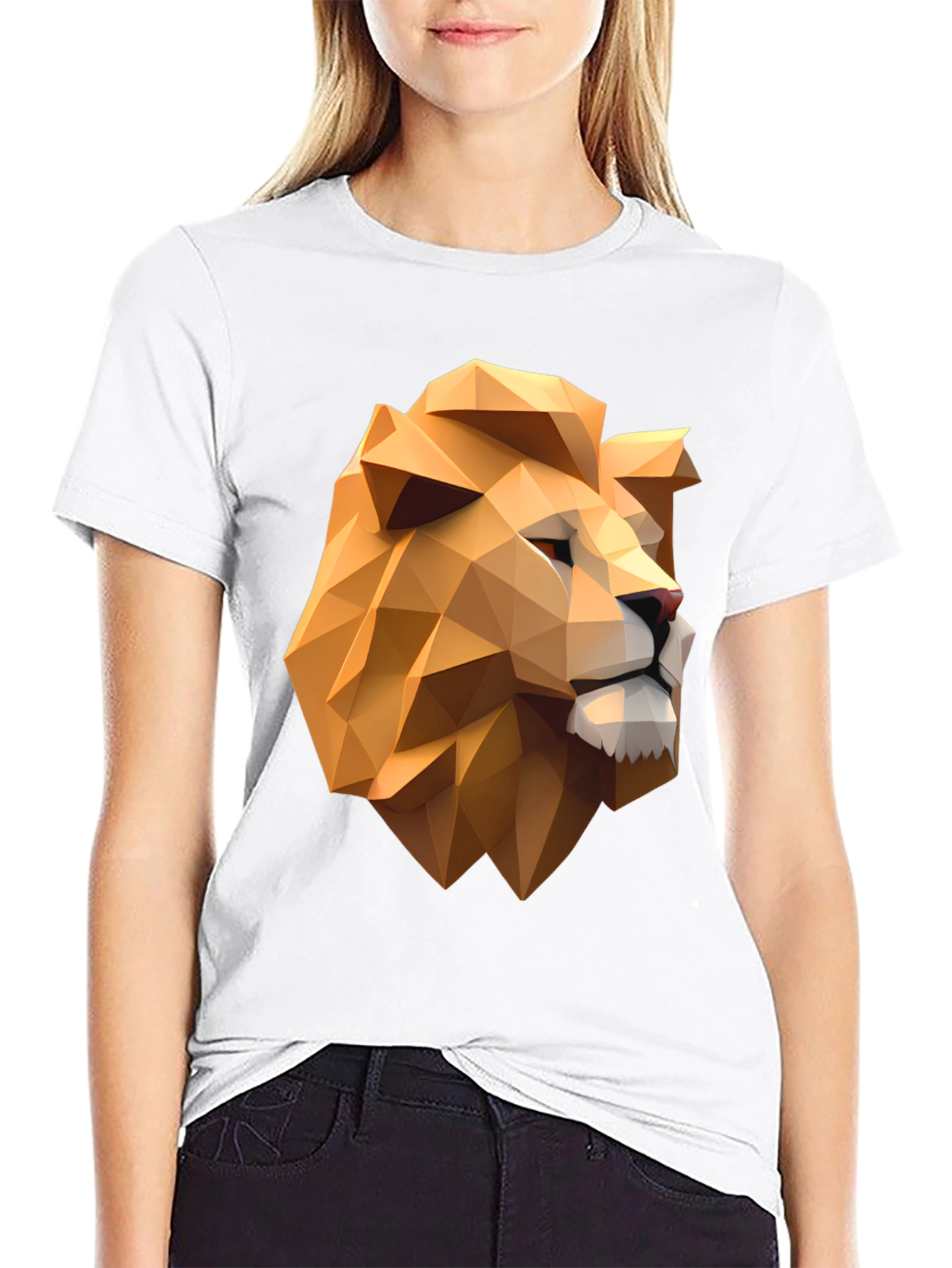 Geometric Lion Head Black T-Shirt