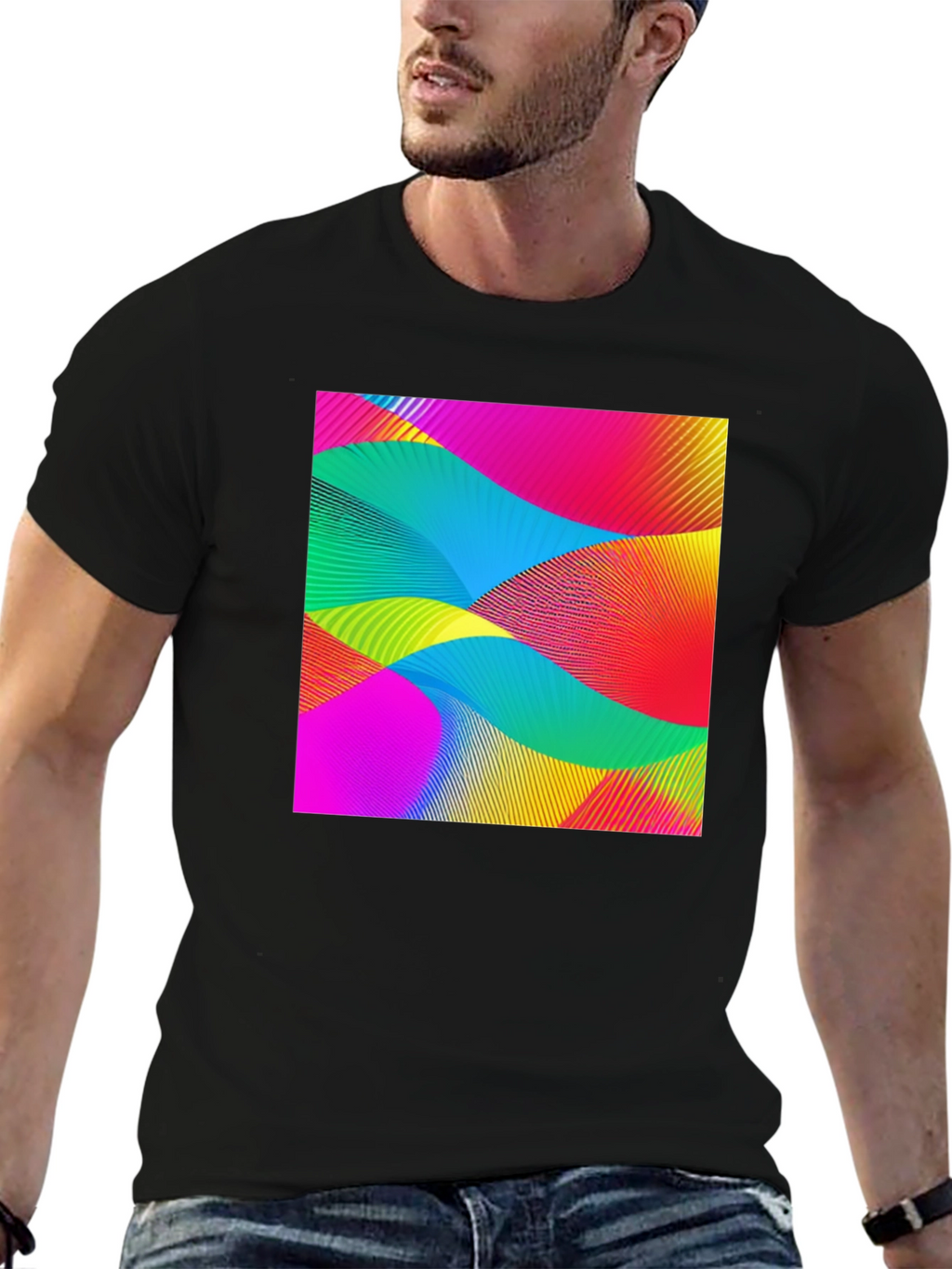 Abstract Wave Graphic Black T-Shirt