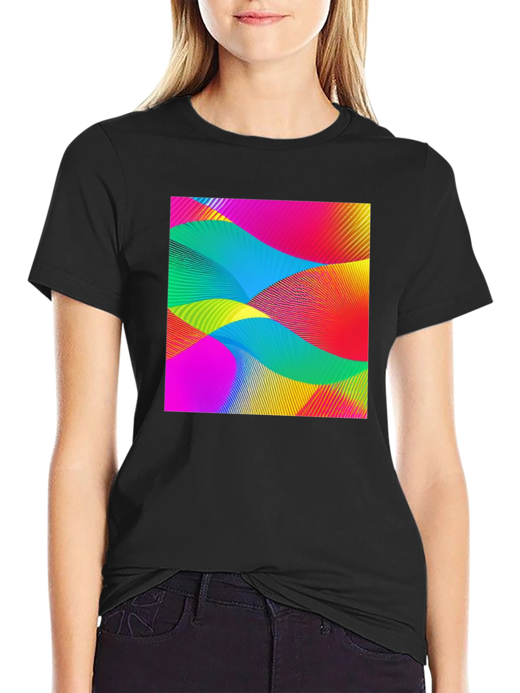 Abstract Wave Graphic Black T-Shirt
