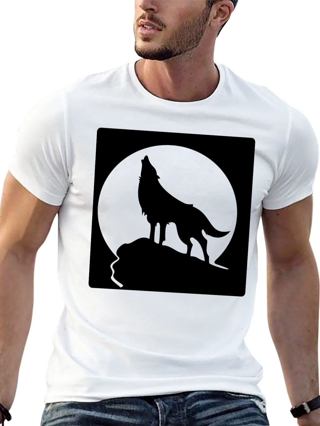 Wolf Howling at Moon Black T-Shirt