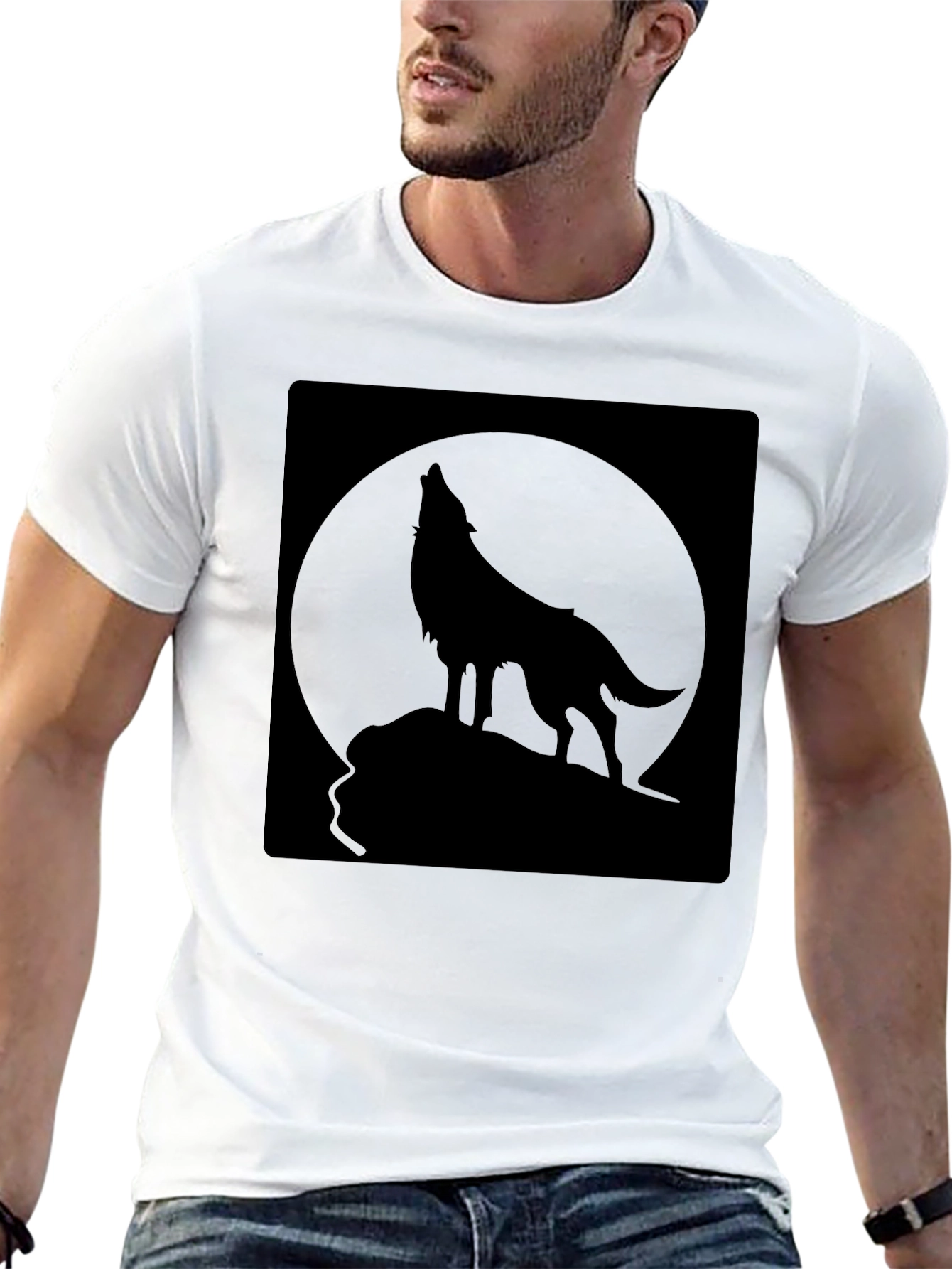 Wolf Howling at Moon Black T-Shirt