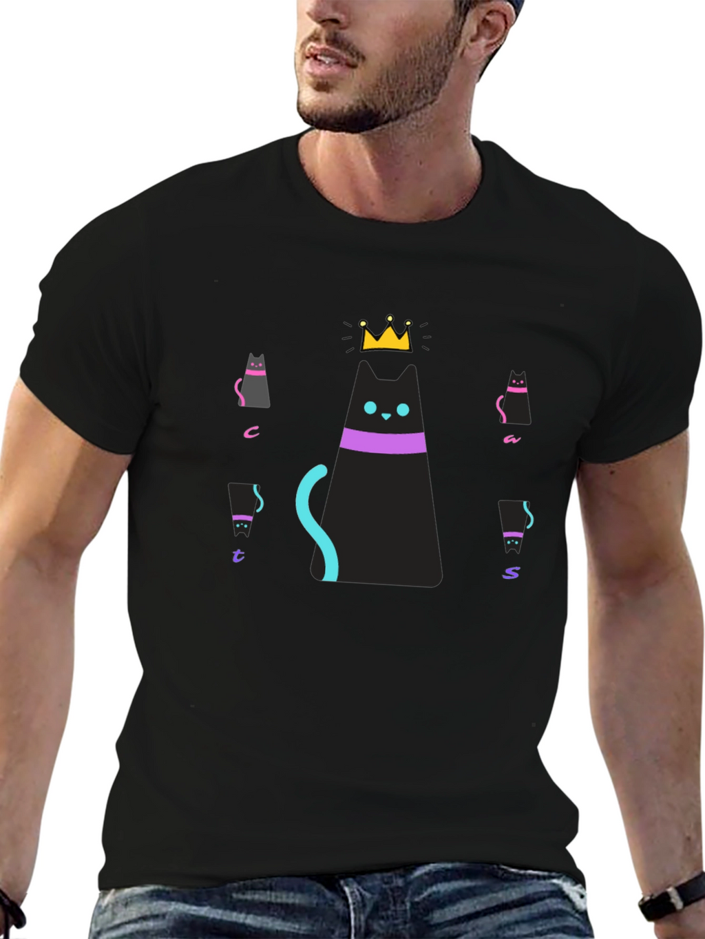 Cats Crown Graphic Black T-Shirt