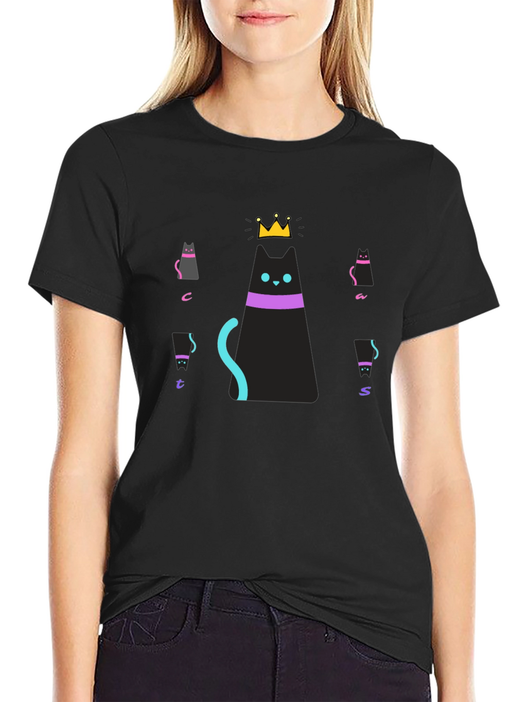 Cats Crown Graphic Black T-Shirt