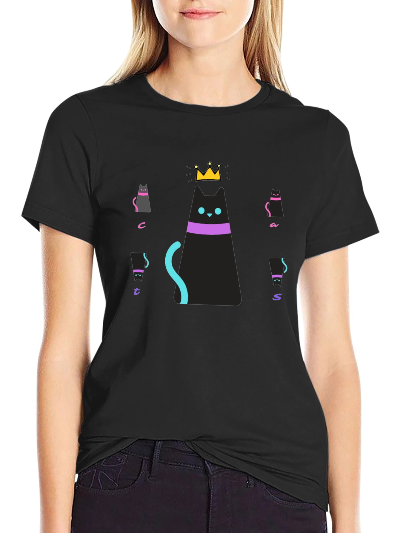 Cats Crown Graphic Black T-Shirt