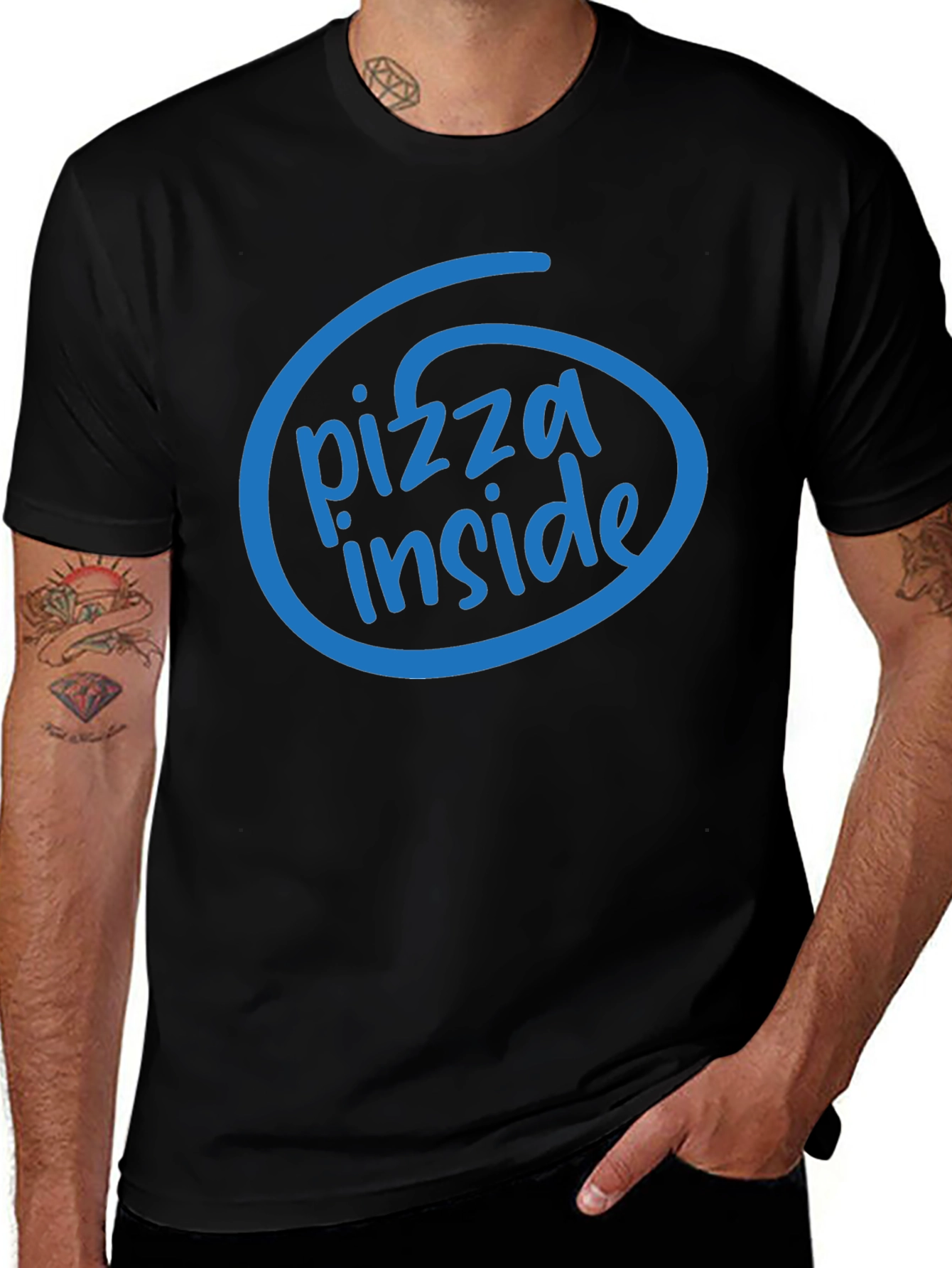 Pizza Inside Funny T-Shirt - Black Cotton Tee