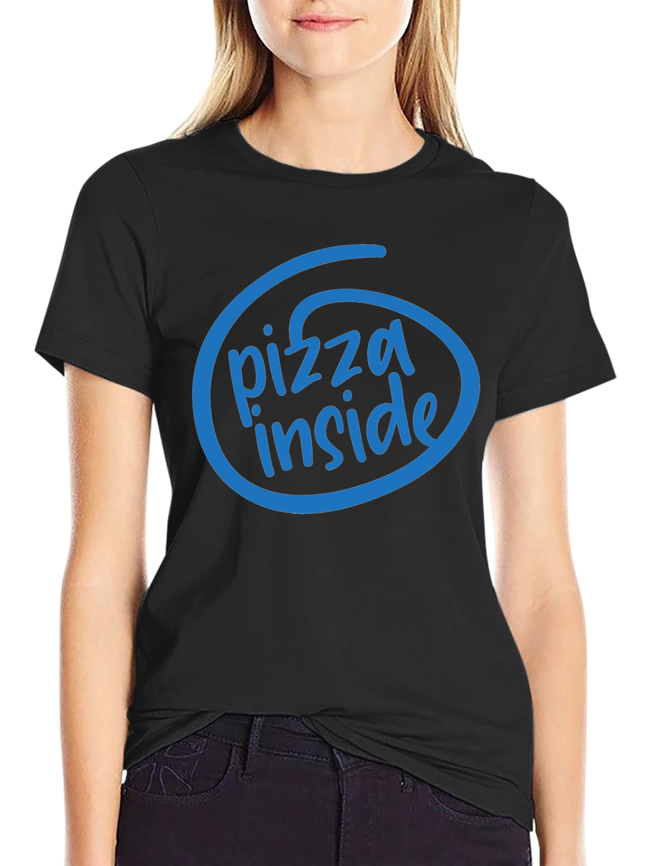 Pizza Inside Funny T-Shirt - Black Cotton Tee