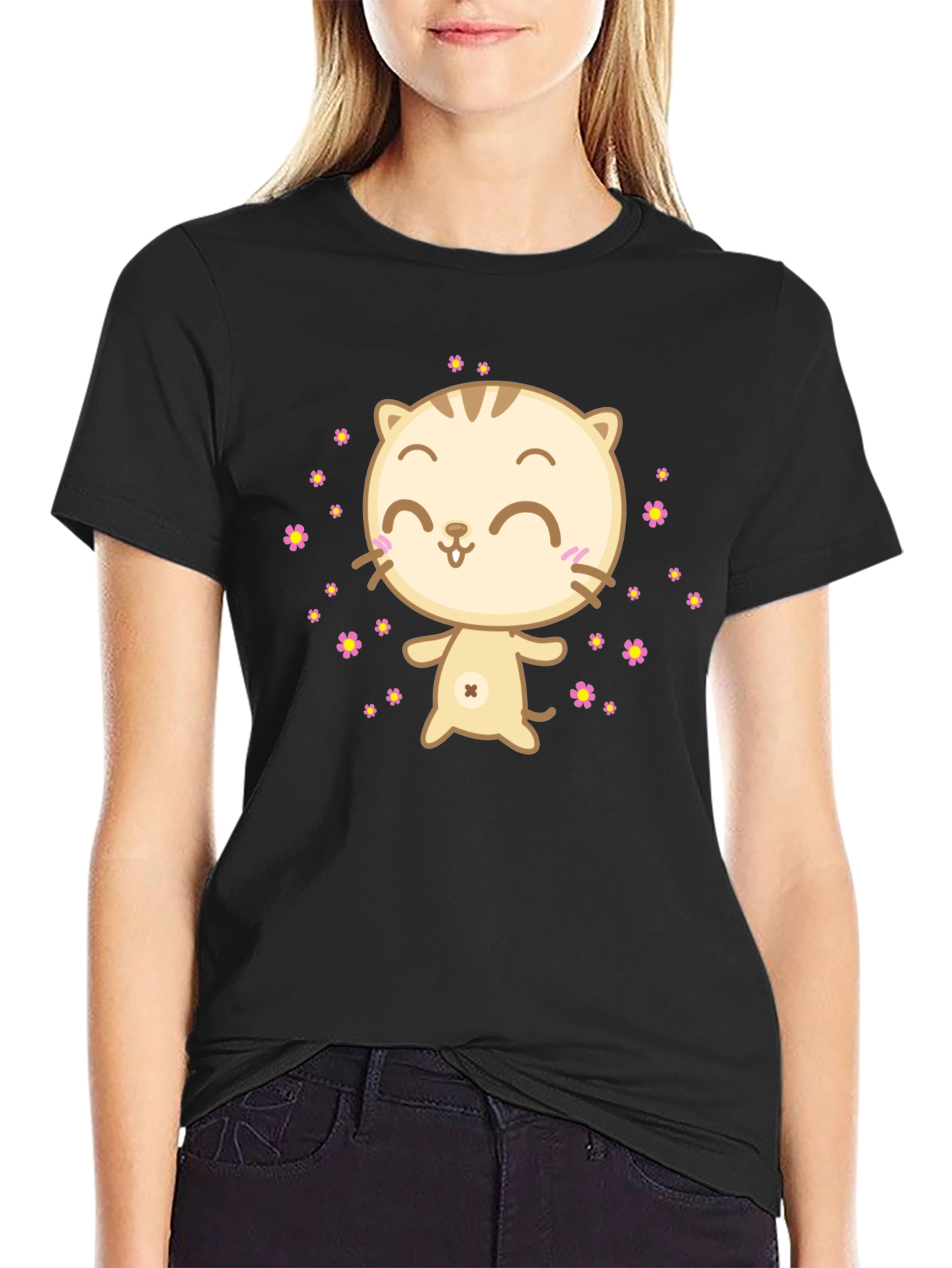 Cute Cat T-Shirt - Black Graphic Tee