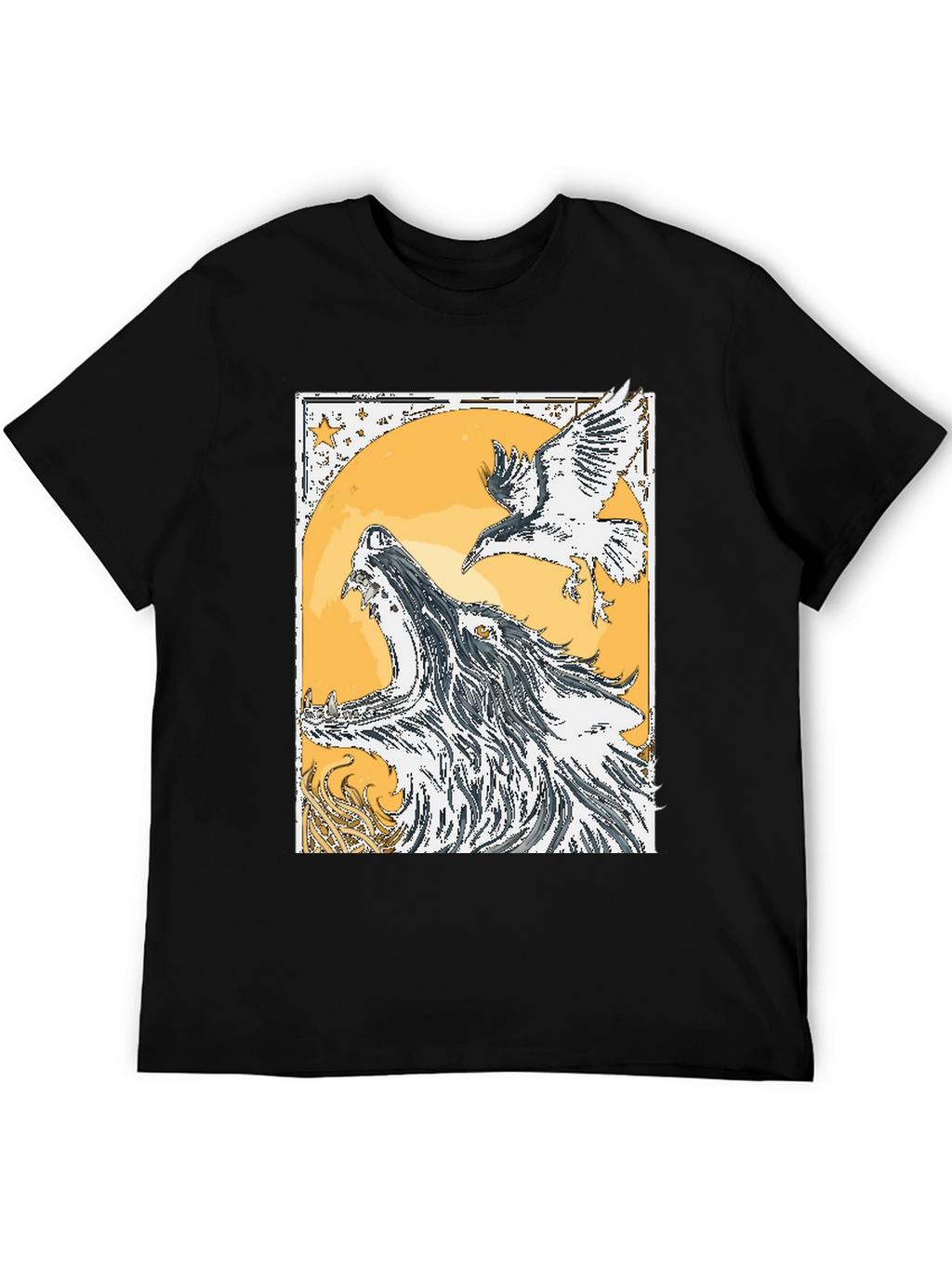Wolf and Raven Graphic Tee - Black Cotton Blend
