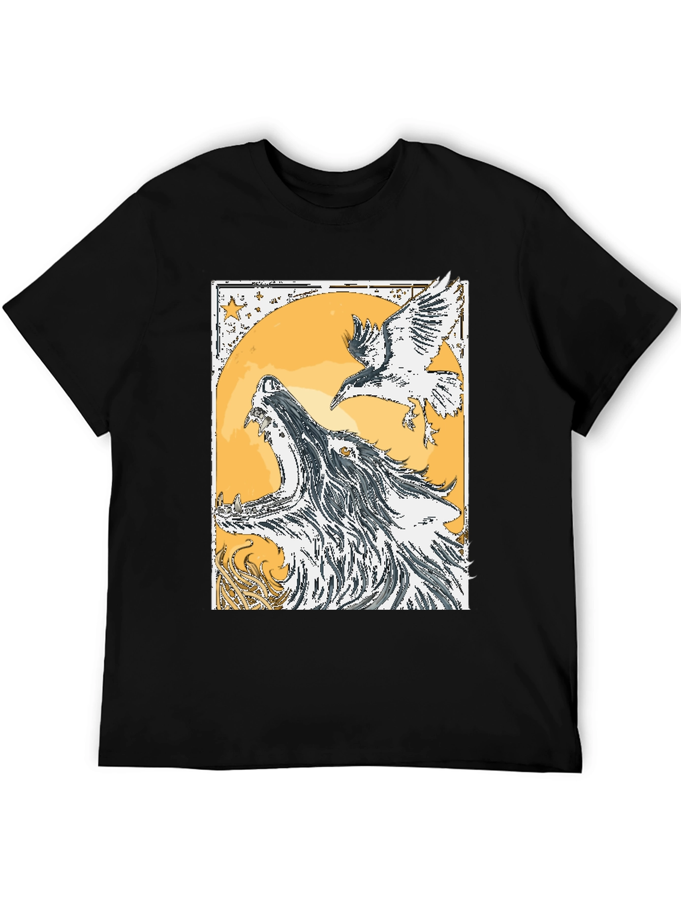 Wolf and Raven Graphic Tee - Black Cotton Blend