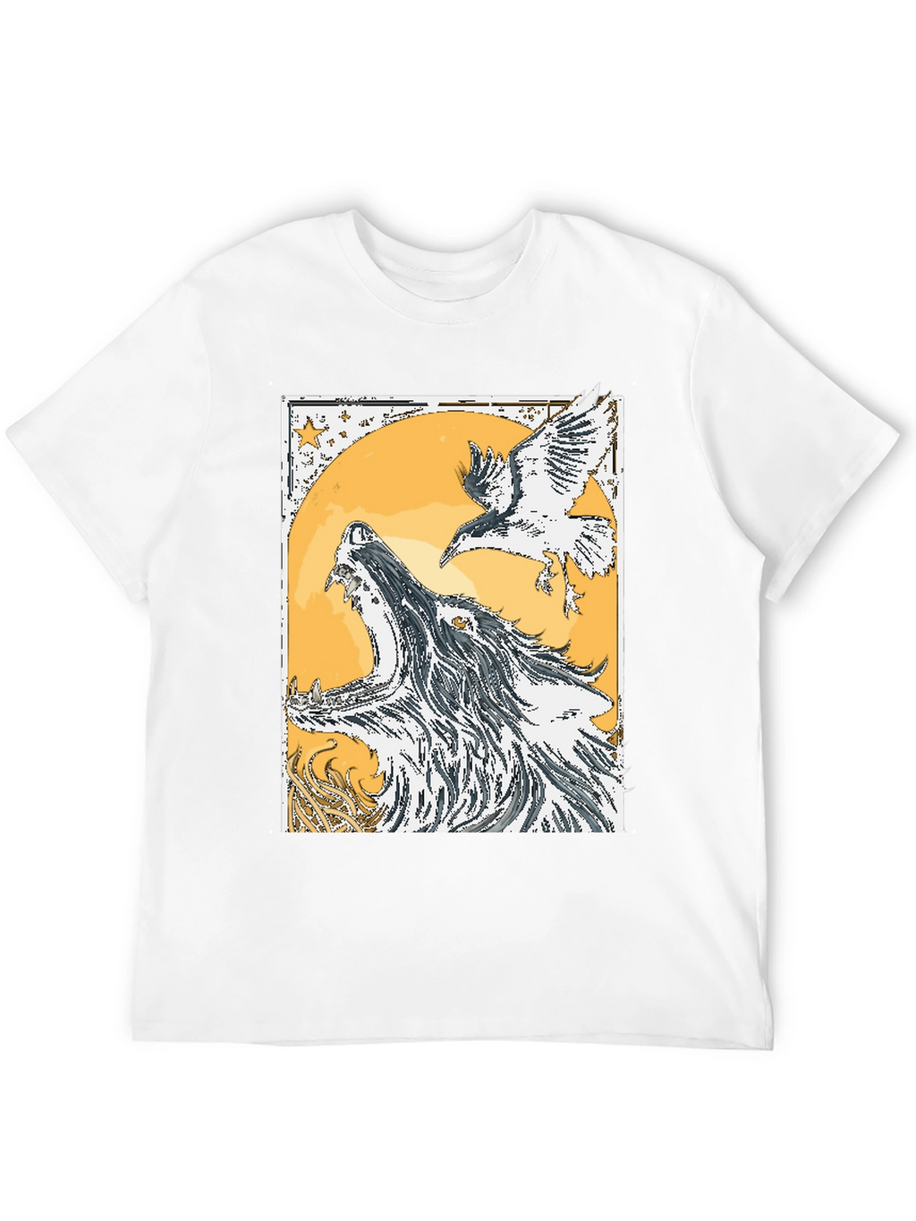 Wolf and Raven Graphic Tee - Black Cotton Blend