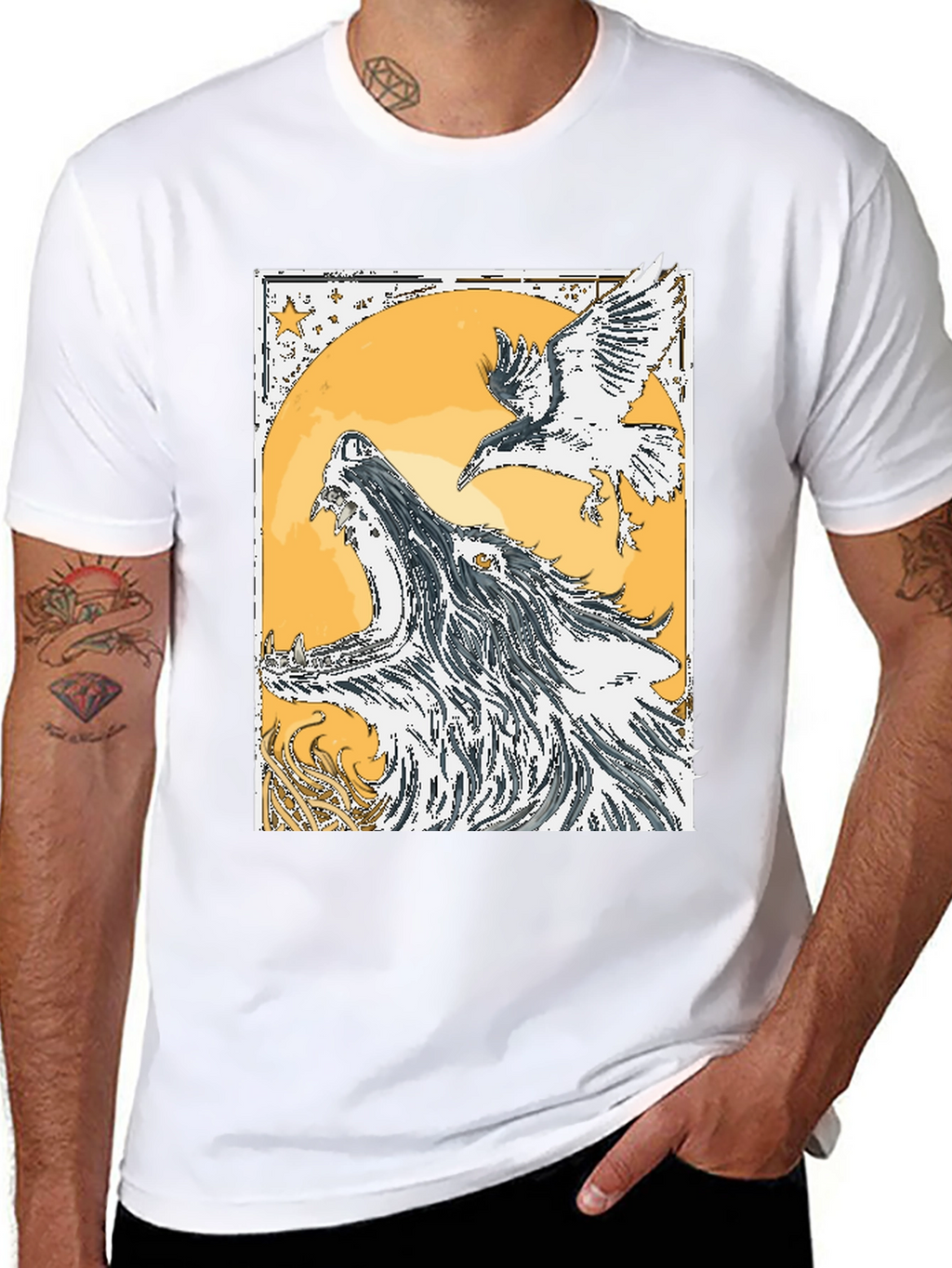 Wolf and Raven Graphic Tee - Black Cotton Blend