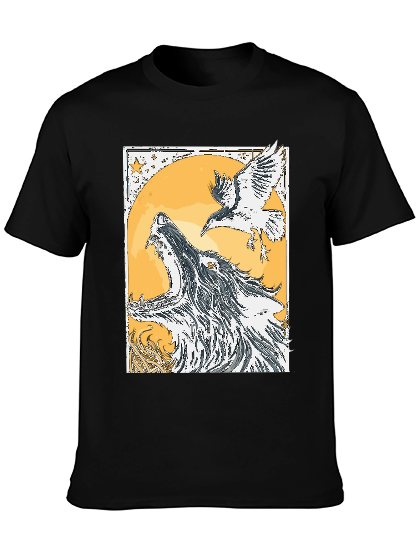 Wolf and Raven Graphic Tee - Black Cotton Blend