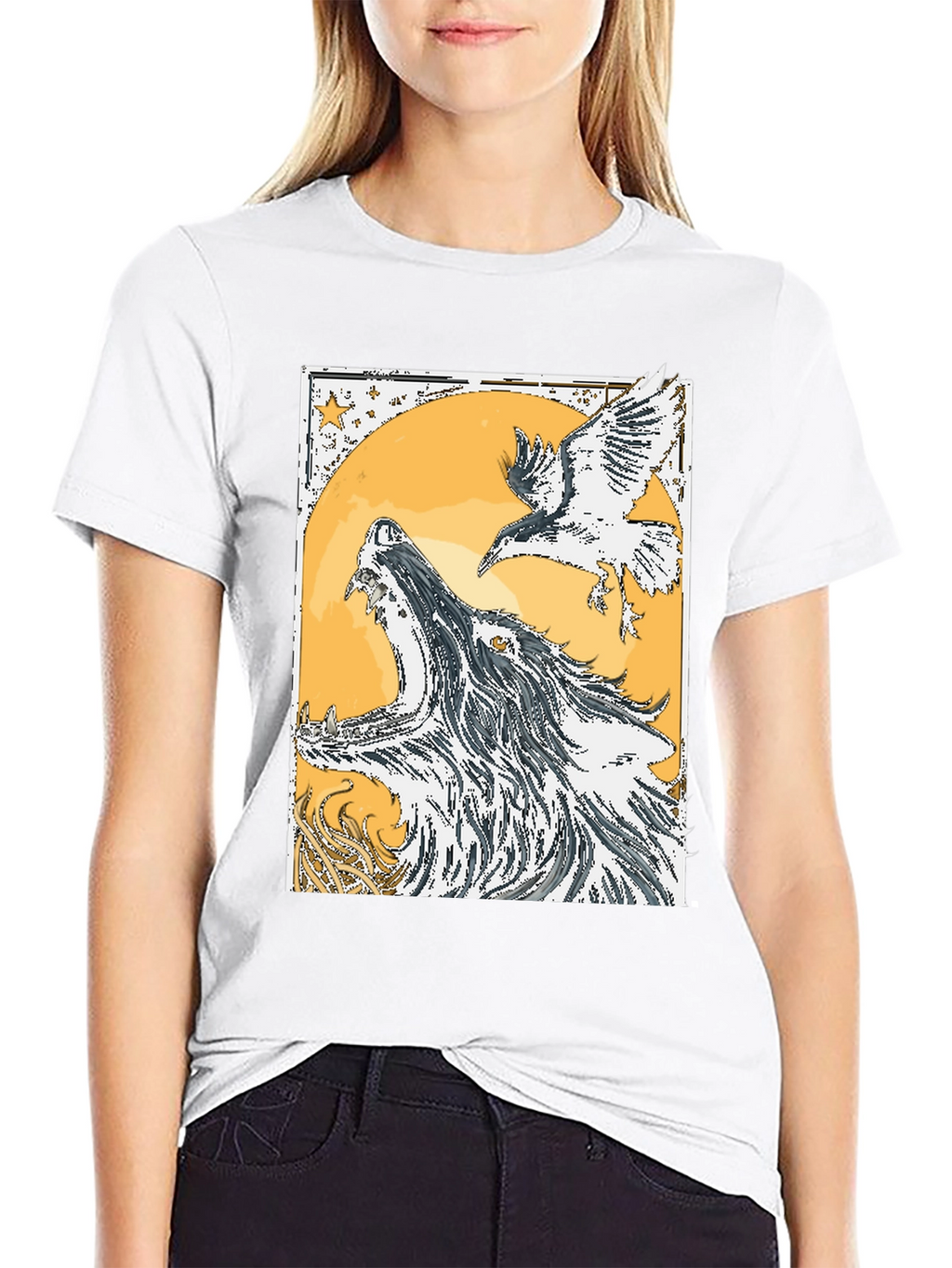 Wolf and Raven Graphic Tee - Black Cotton Blend
