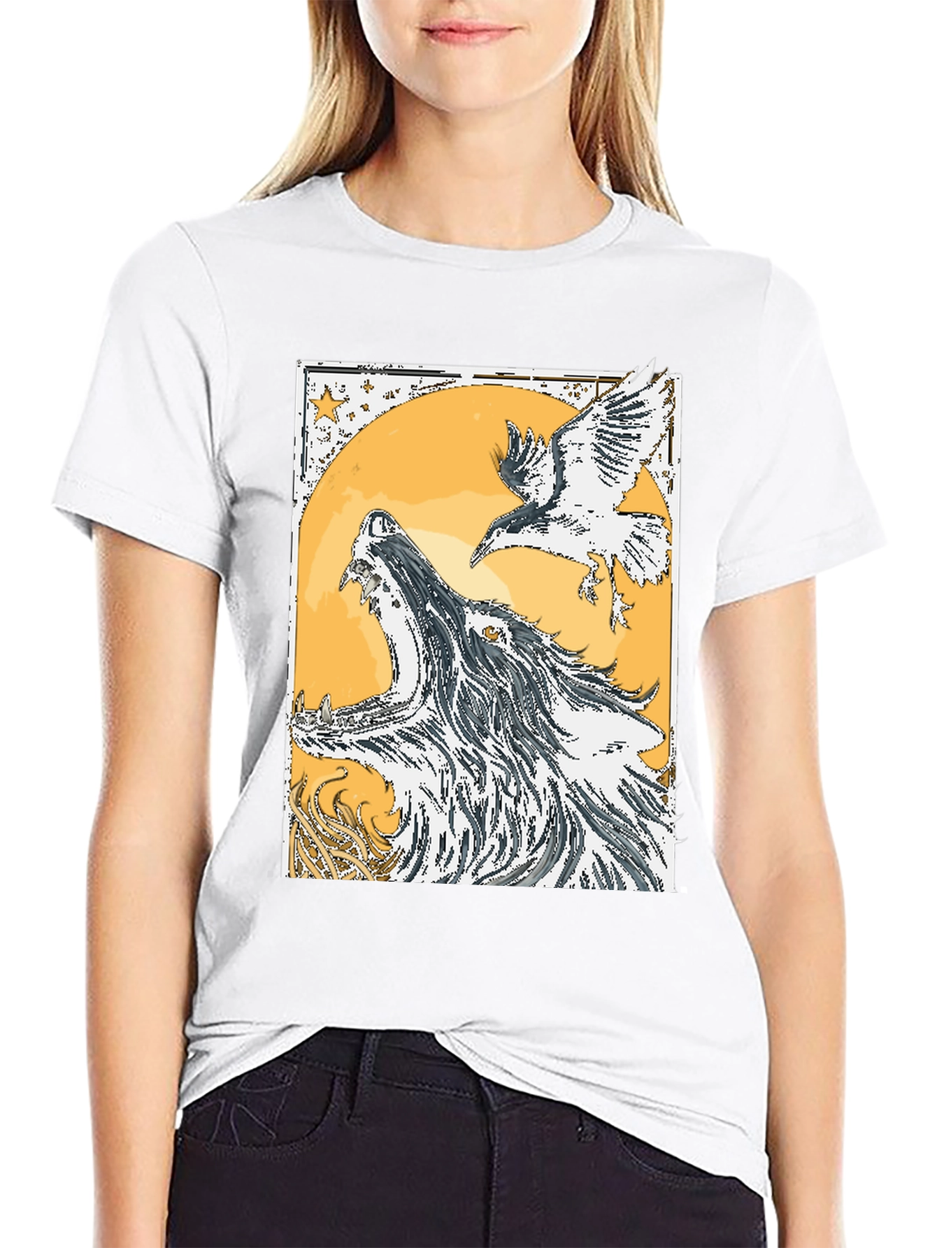 Wolf and Raven Graphic Tee - Black Cotton Blend