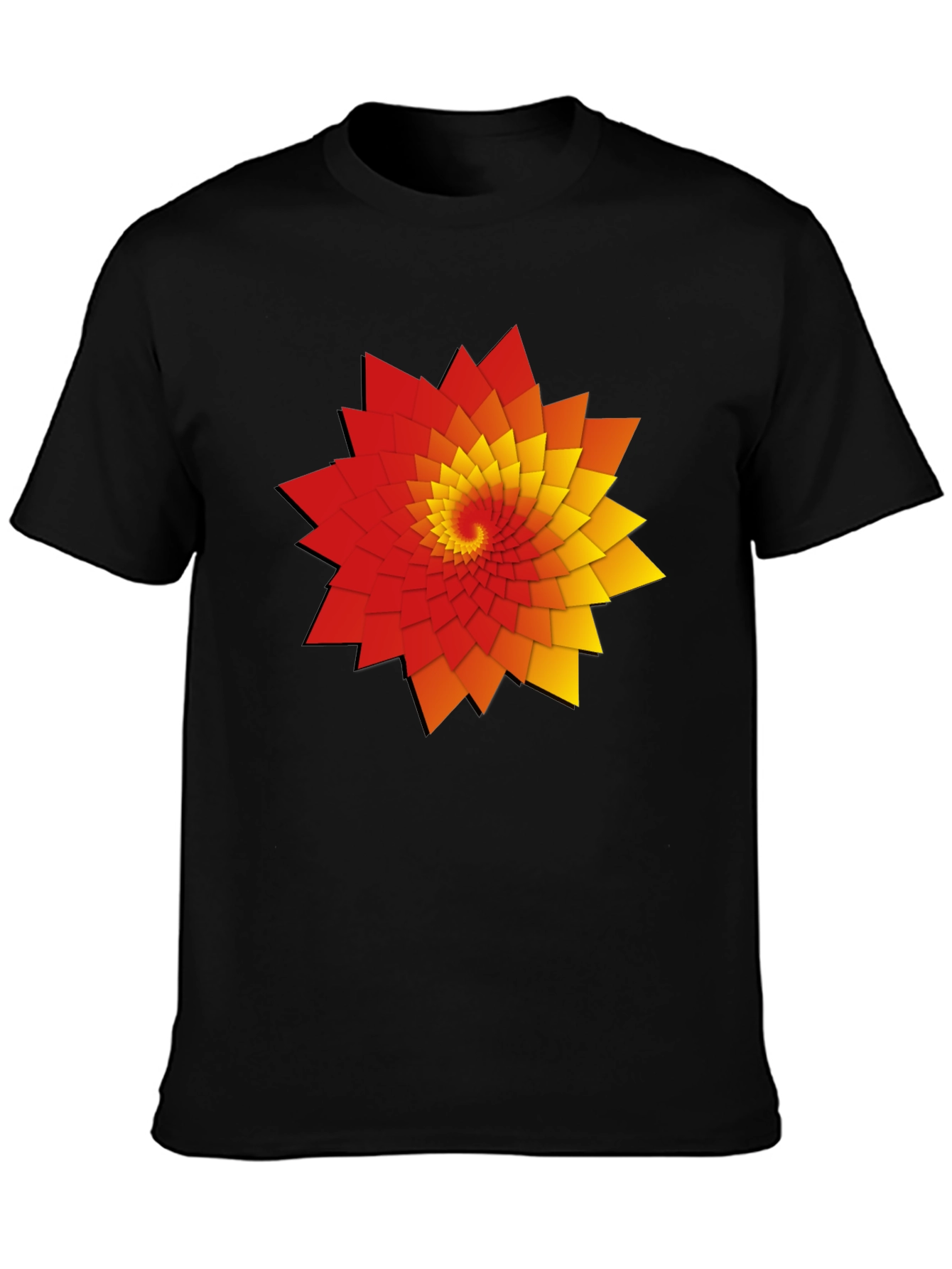 Geometric Spiral Graphic Print Black T-Shirt