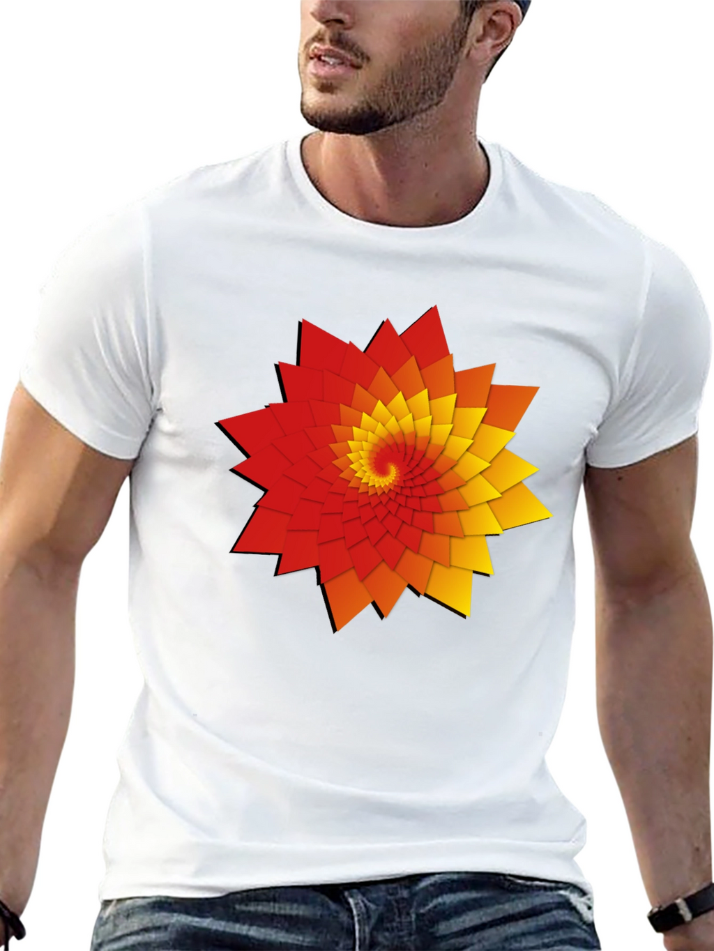 Geometric Spiral Graphic Print Black T-Shirt