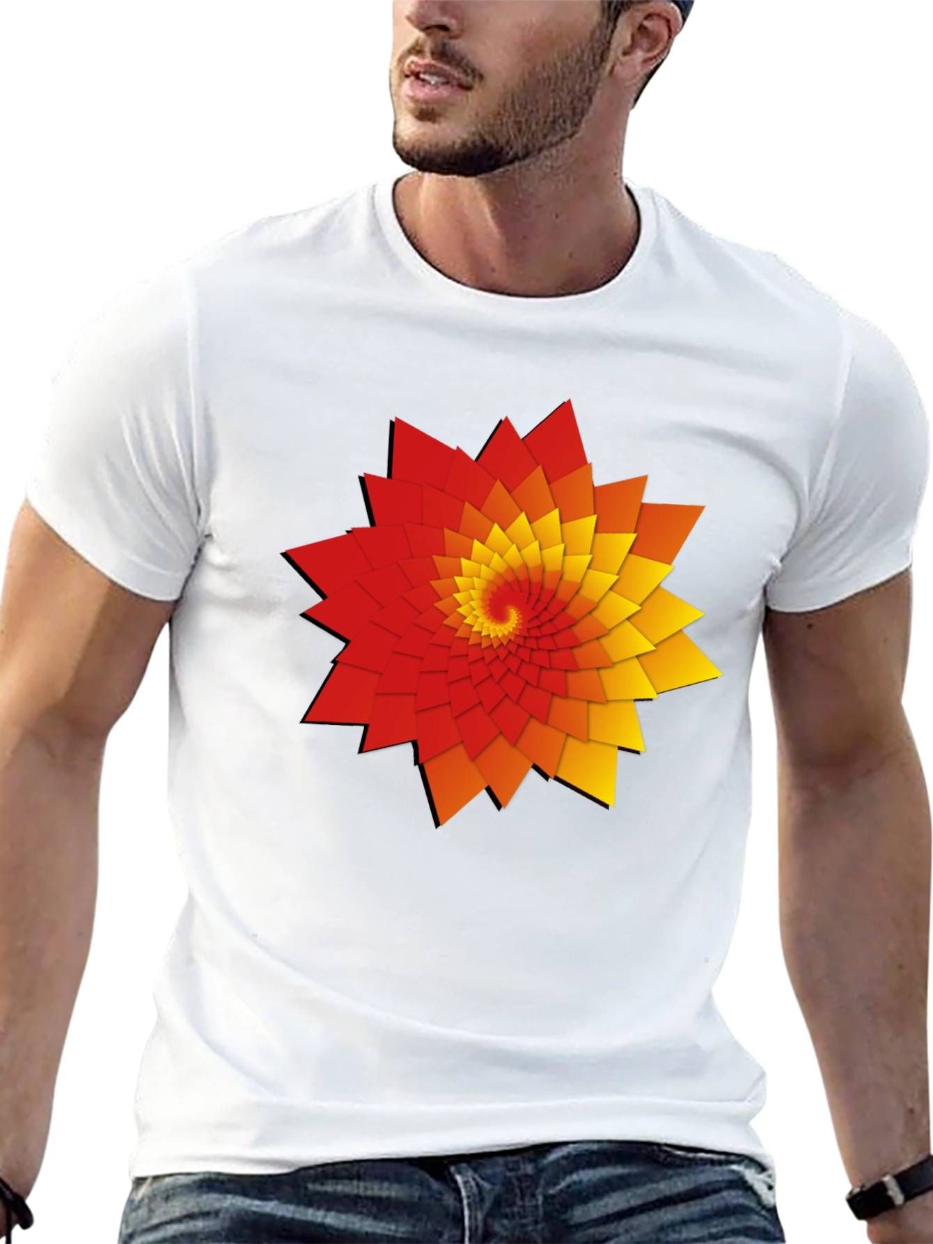 Geometric Spiral Graphic Print Black T-Shirt