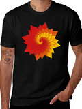 Geometric Spiral Graphic Print Black T-Shirt