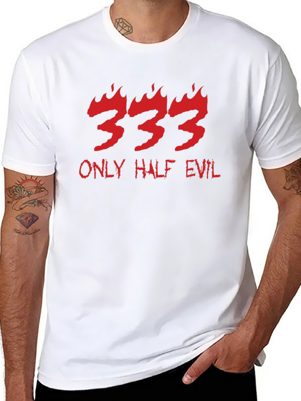 333 Only Half Evil Graphic Print Black T-Shirt
