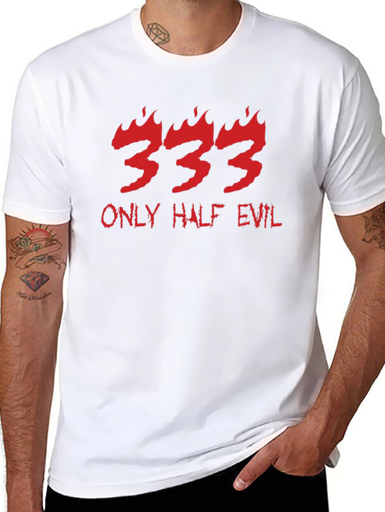 333 Only Half Evil Graphic Print Black T-Shirt